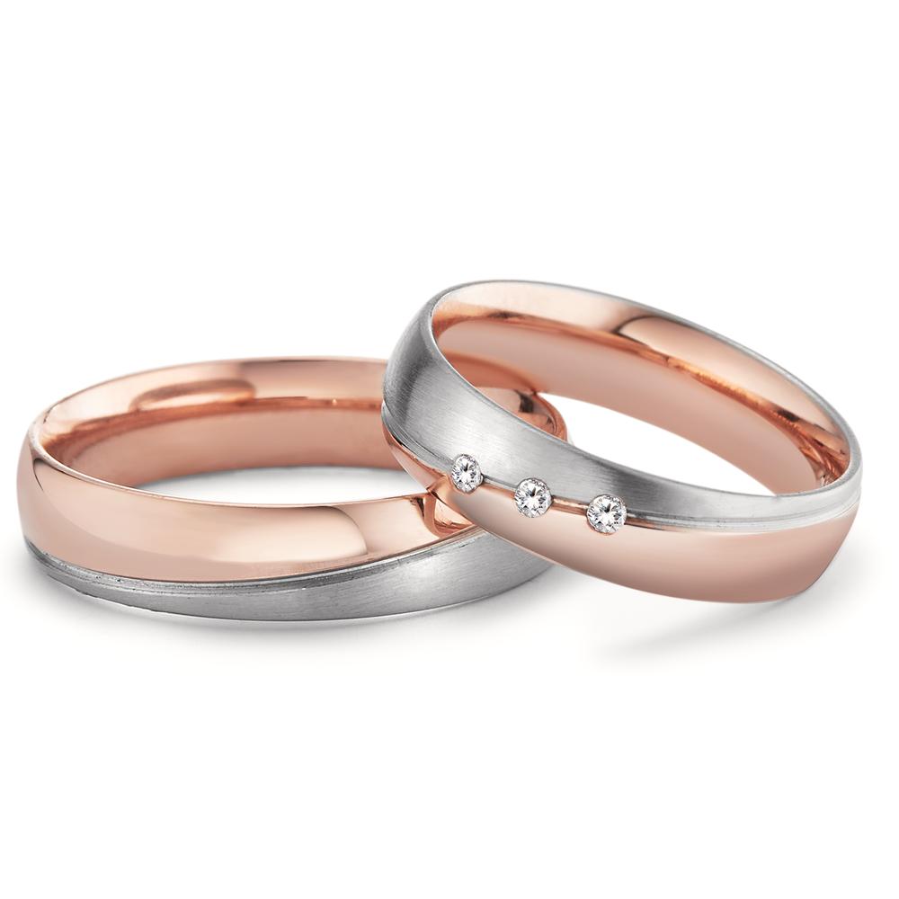 Wedding Ring 18k Red Gold, 18k White Gold Diamond 0.045 ct, 3 Stones, tw-vsi