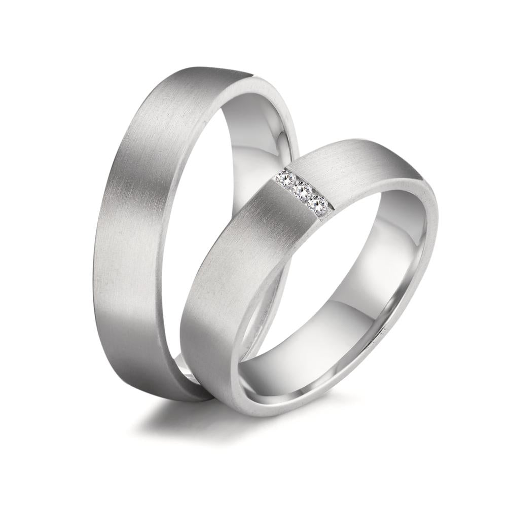 Wedding Ring 18k White Gold Diamond 0.03 ct, 3 Stones, tw-vsi