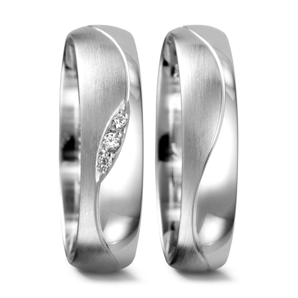 Wedding Ring 18k White Gold Diamond 0.02 ct, 3 Stones, tw-vsi