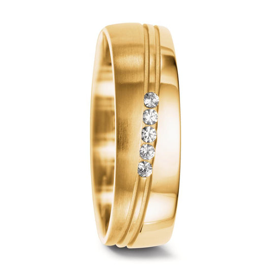 Wedding Ring 18k Yellow Gold Diamond 0.075 ct, 5 Stones, w-si