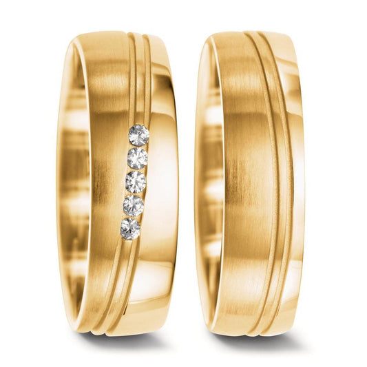 Wedding Ring 18k Yellow Gold Diamond 0.075 ct, 5 Stones, w-si