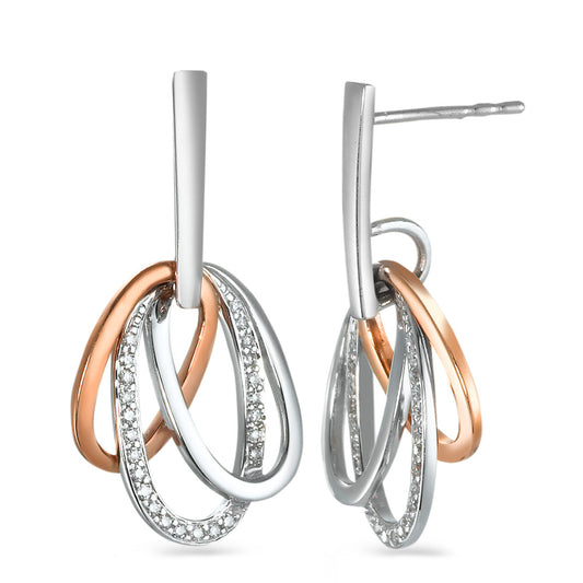 Drop Earrings 18k White Gold, 18k Red Gold Diamond 0.20 ct, 48 Stones, w-si