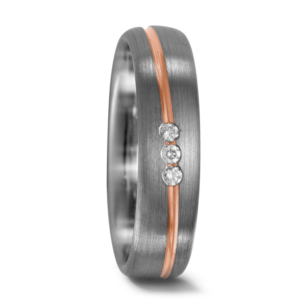 Wedding Ring Palladium 500 , 18k Red Gold Diamond 0.045 ct, 3 Stones, w-si