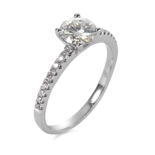 Ring 18k White Gold Moissanite 6 mm, Diamond 0.158 ct, 18 Stones, brilliant