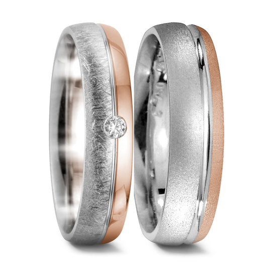 Wedding Ring 18k White Gold, 18k Red Gold Diamond 0.045 ct, tw-si