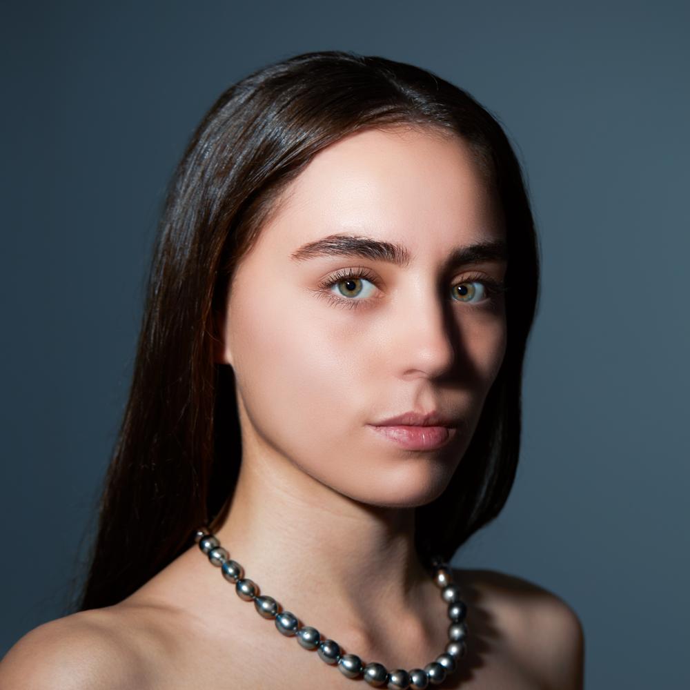 Necklace 18k White Gold Tahitian pearl 9-10 mm 45 cm