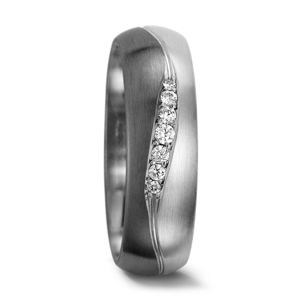 Wedding Ring Palladium 500 , 9k White Gold Diamond 0.08 ct, 7 Stones, tw-vsi