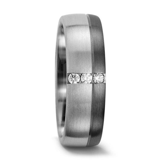 Wedding Ring Palladium 500 , 9k White Gold Diamond 0.075 ct, 3 Stones, tw-vsi