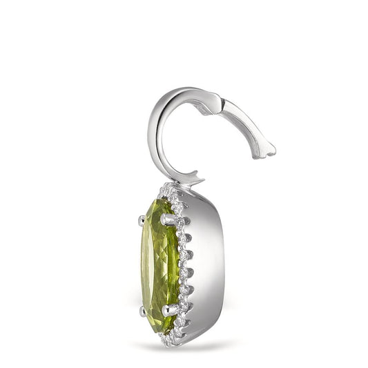 Pendant 18k White Gold Peridot Green, oval, Diamond White, 0.15 ct, 26 Stones, tw-vsi