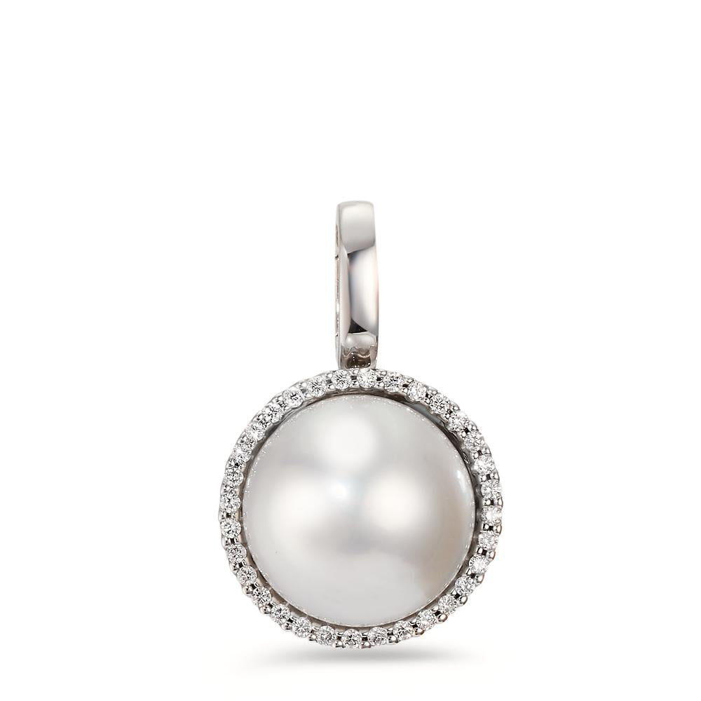 Pendant 18k White Gold Diamond White, 0.19 ct, 32 Stones, brilliant, tw-vsi Freshwater pearl White, 12.5 mm Ø16 mm