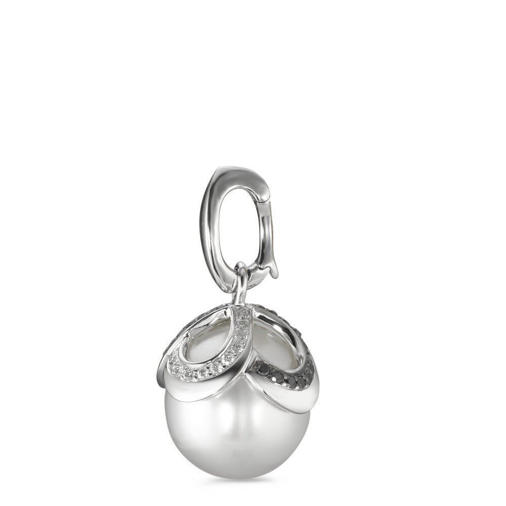 Pendant 18k White Gold Diamond Black, 0.28 ct, 46 Stones, brilliant, tw-vsi Freshwater pearl White, 12 mm Ø14 mm