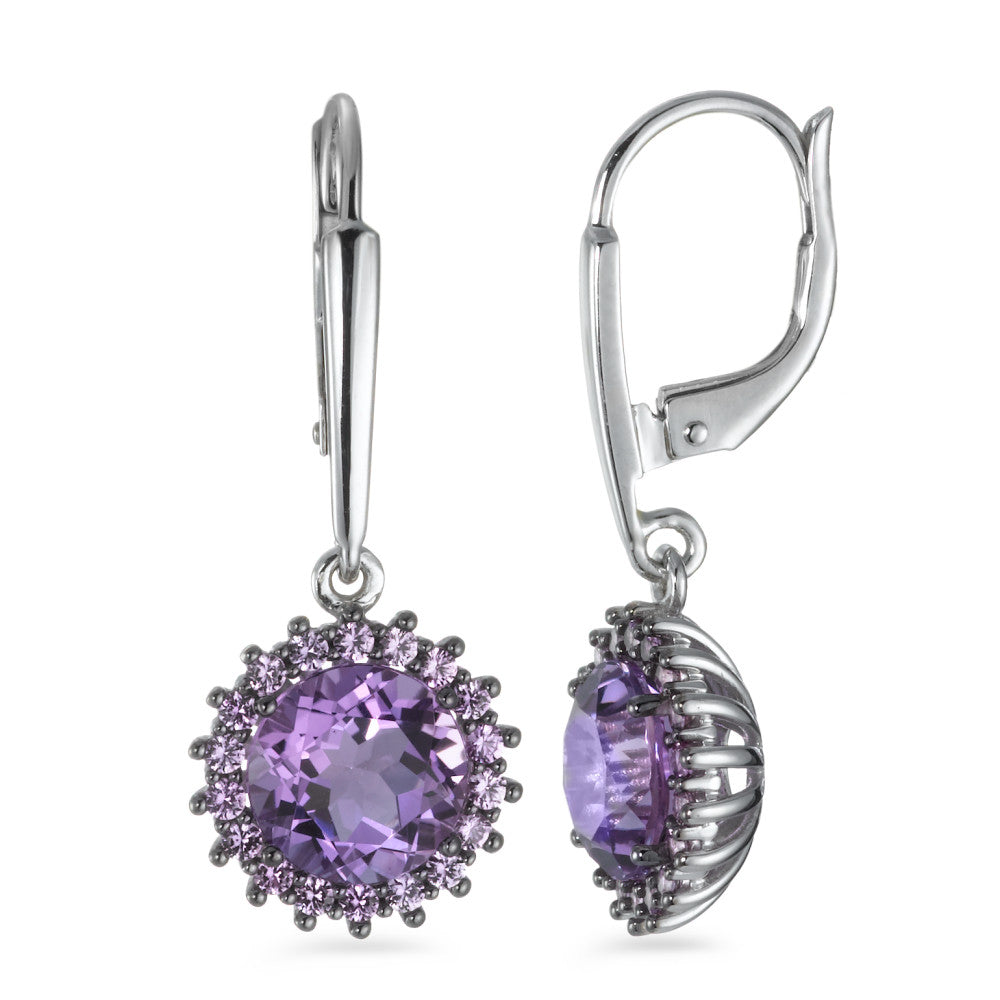 Drop Earrings 18k White Gold Amethyst Violet, 38 Stones