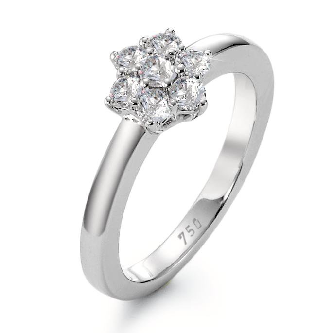 Solitaire ring 18k White Gold Diamond White, 0.50 ct, 7 Stones, brilliant, w-si