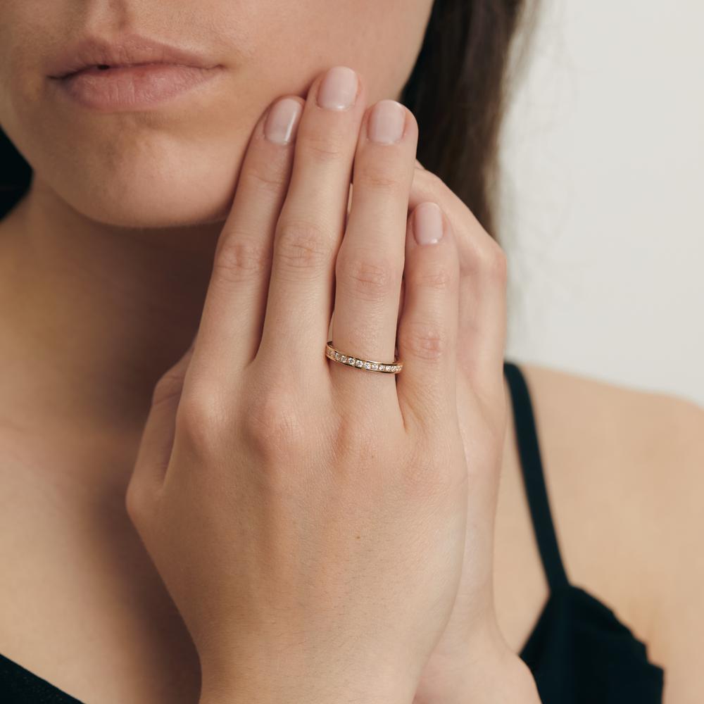 Memory ring 18k Yellow Gold Diamond White, 0.65 ct, 34 Stones, brilliant, w-si