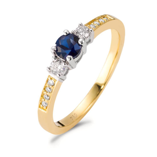 Ring 18k Yellow Gold, 18k White Gold Diamond Blue, 0.15 ct, 11 Stones, w-si