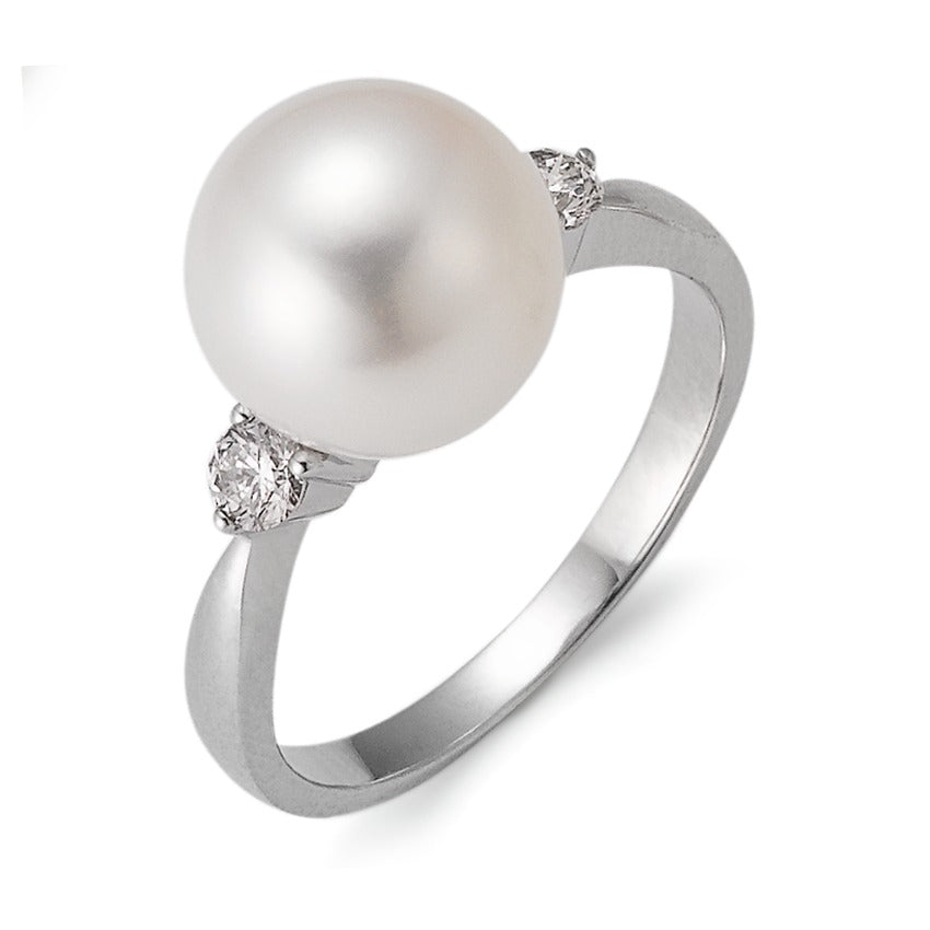 Ring 18k White Gold Diamond 0.24 ct, 2 Stones, w-si Freshwater pearl White, 10 mm
