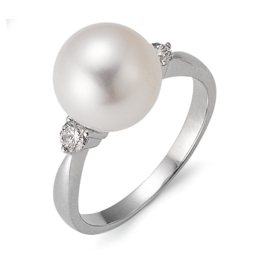 Ring 18k White Gold Diamond 0.24 ct, 2 Stones, w-si Freshwater pearl White, 10 mm