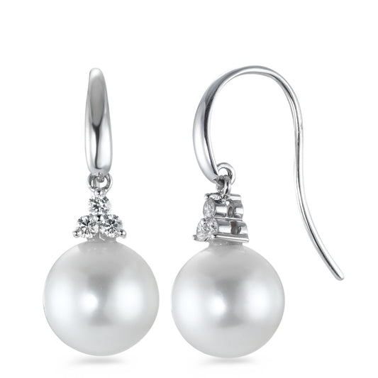 Drop Earrings 18k White Gold Diamond 0.20 ct, 6 Stones, w-si Freshwater pearl White, 2 Pearls, 10 mm