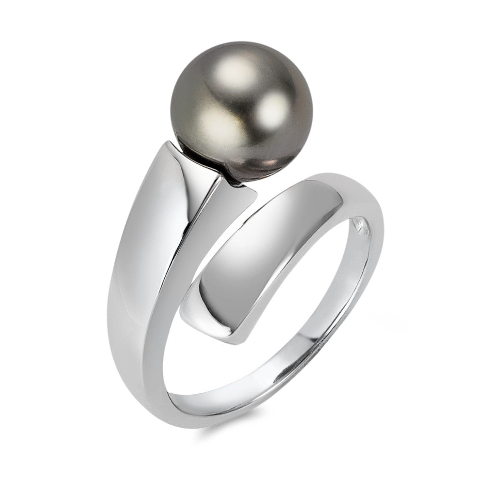 Ring 18k White Gold Tahitian pearl Gray, 9.5 mm