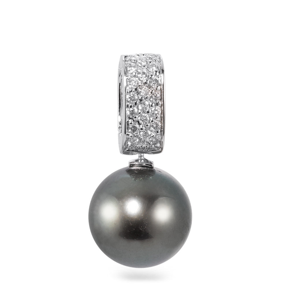 Pendant 18k White Gold Diamond 0.20 ct, 20 Stones, w-si Tahitian pearl Anthracite, 12.5 mm