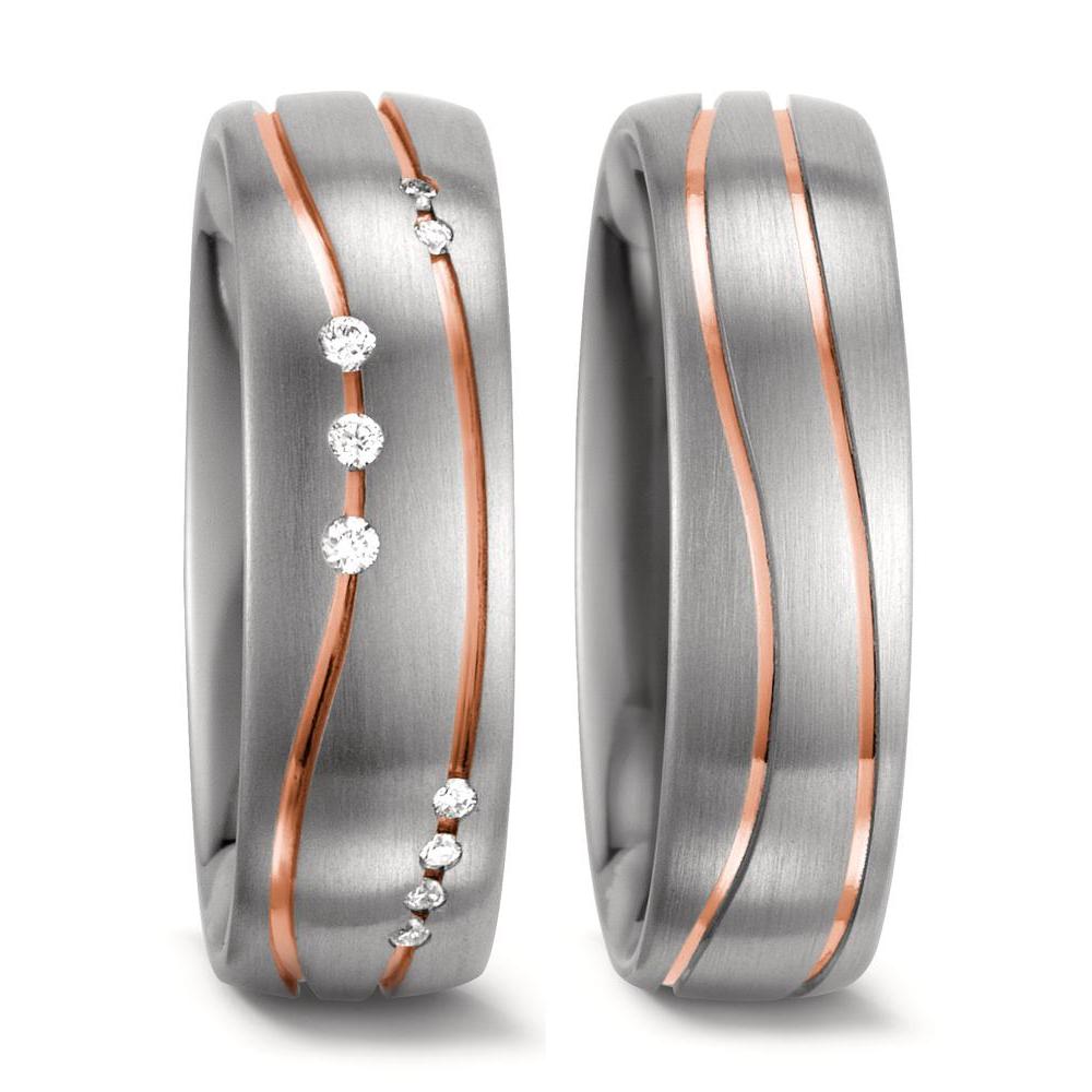 Wedding Ring 14k White Gold, 14k Red Gold Diamond White, 0.06 ct, 9 Stones, w-si