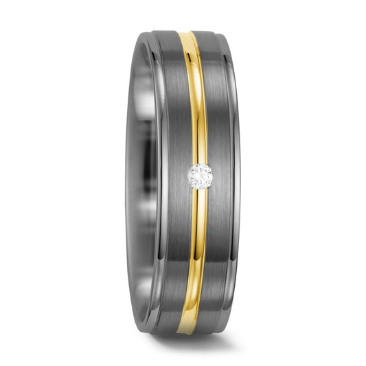 Wedding Ring Palladium 500 , 14k Yellow Gold Diamond White, 0.025 ct, w-si