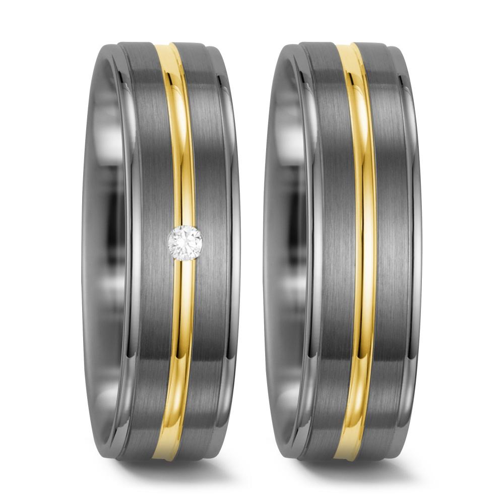 Wedding Ring Palladium 500 , 14k Yellow Gold Diamond White, 0.025 ct, w-si