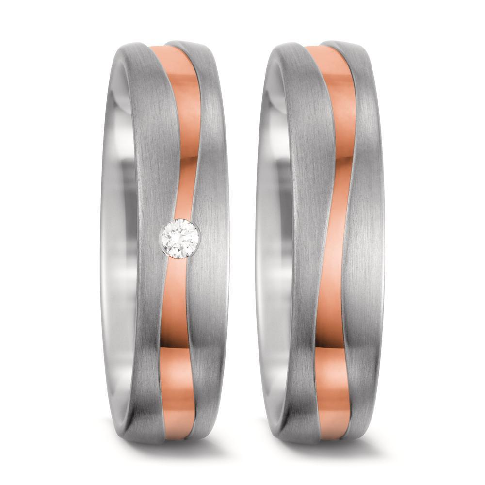 Wedding Ring 18k White Gold, 18k Red Gold Diamond White, 0.03 ct, tw-vsi