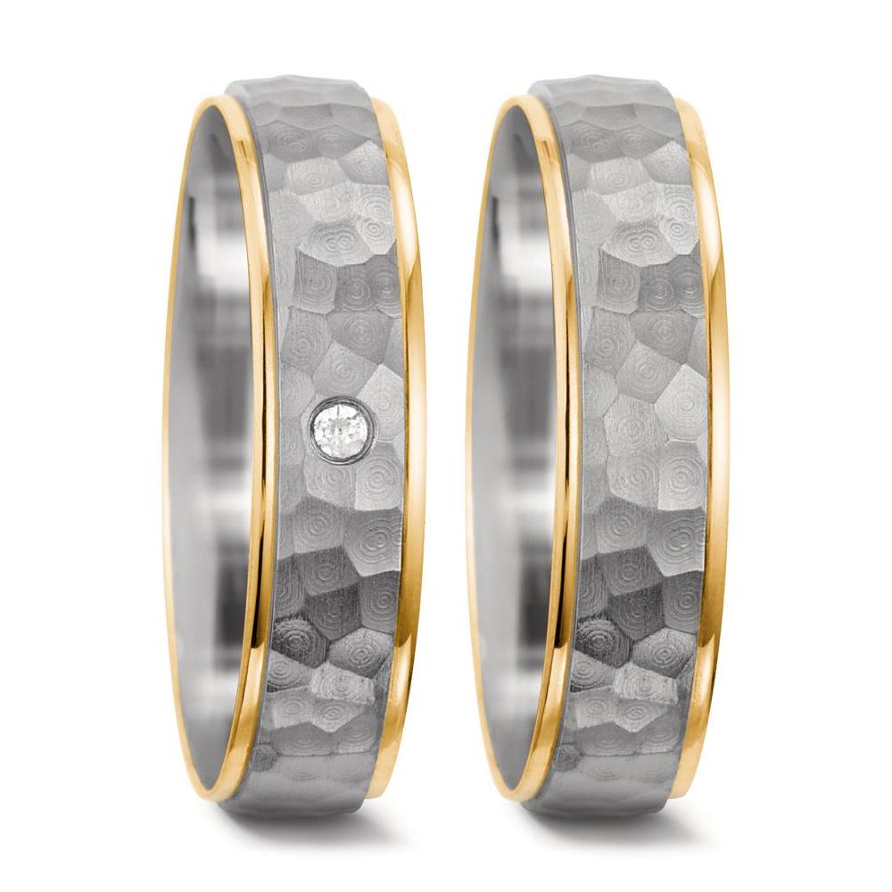 Wedding Ring 18k White Gold, 18k Yellow Gold Diamond 0.02 ct, tw-si