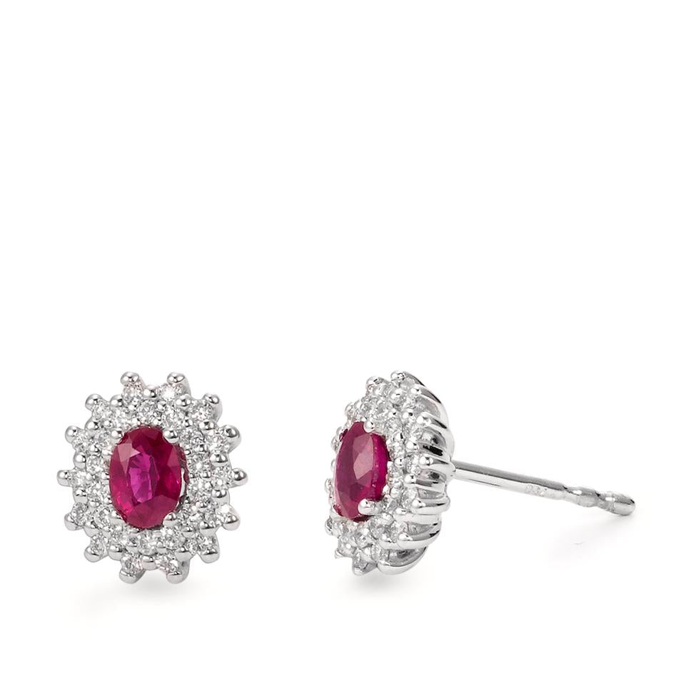Stud earrings 18k White Gold Diamond 0.22 ct, 54 Stones, brilliant, w-si, Ruby 2 Stones