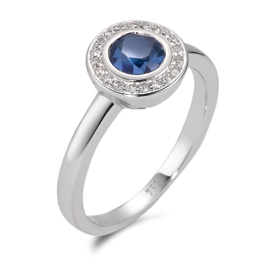 Ring 18k White Gold Sapphire Blue, Diamond White, 20 Stones, w-si