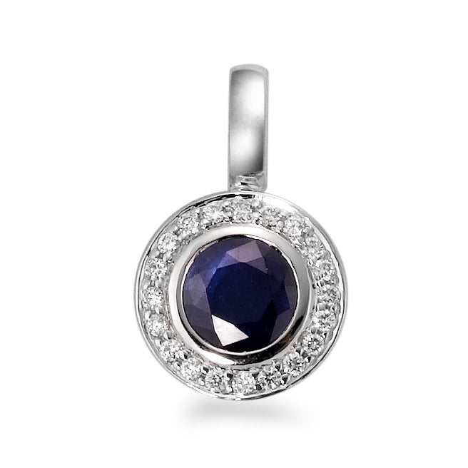 Pendant 18k White Gold Sapphire Blue, Diamond White, 20 Stones, w-si Ø9 mm