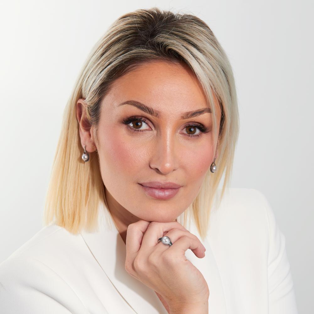 Ring 18k White Gold Diamond Black, 0.19 ct, 48 Stones, octagonal Freshwater pearl, 10.5 mm