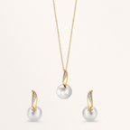 Necklace with pendant 18k Yellow Gold, 18k White Gold Diamond White, 0.01 ct, 2 Stones, brilliant, w-si Freshwater pearl White, 10 mm 40-42 cm