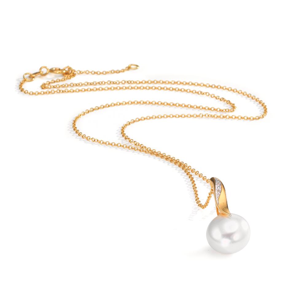 Necklace with pendant 18k Yellow Gold, 18k White Gold Diamond White, 0.01 ct, 2 Stones, brilliant, w-si Freshwater pearl White, 10 mm 40-42 cm