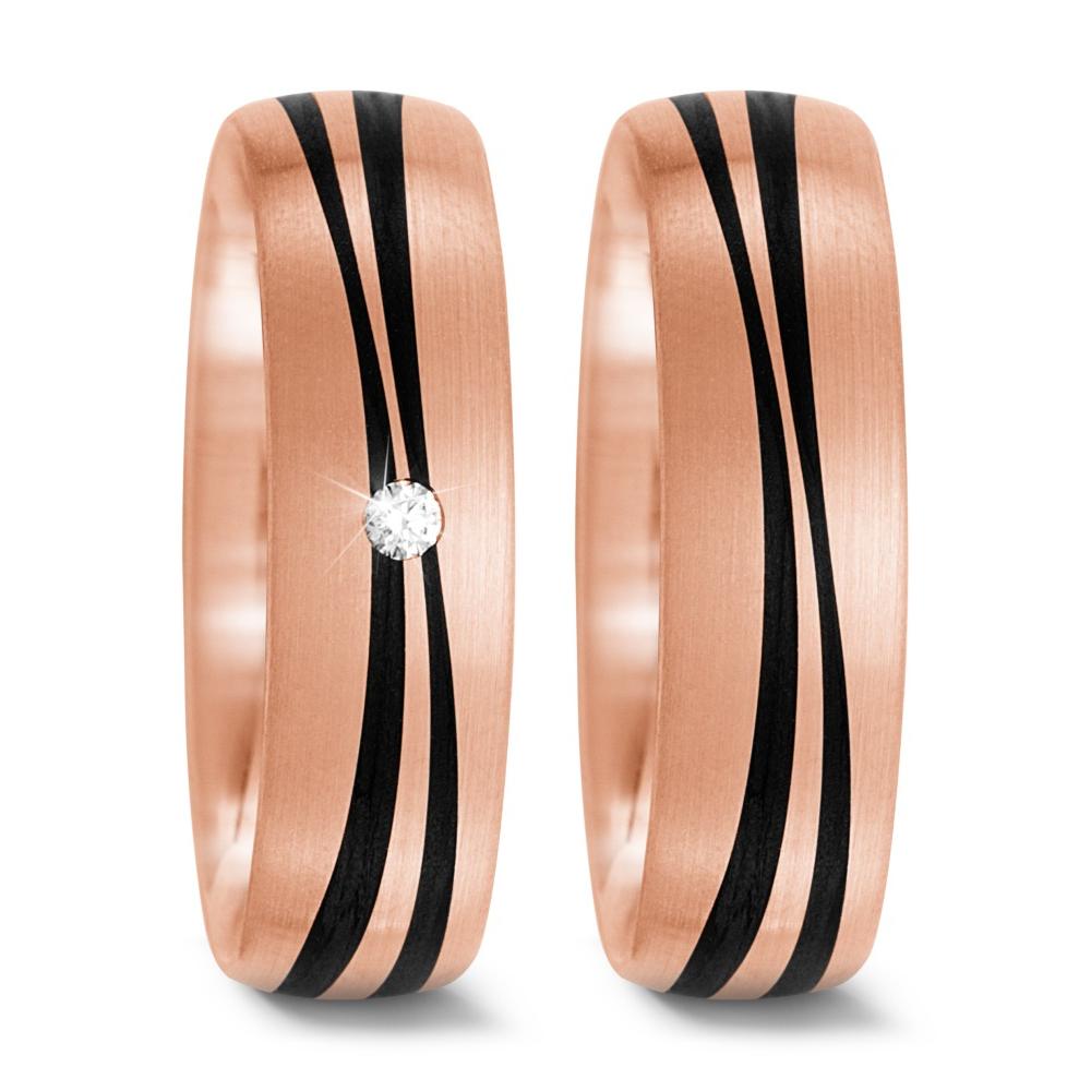 Wedding Ring 14k Rose Gold, Carbon Diamond 0.02 ct, tw-si