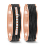 Wedding Ring 14k Rose Gold, Carbon Diamond 0.084 ct, 12 Stones, tw-si