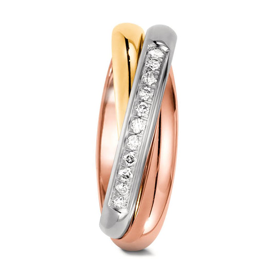 Wedding Ring 18k Yellow Gold, 18k Red Gold, 18k White Gold Diamond 0.11 ct, 11 Stones, w-si