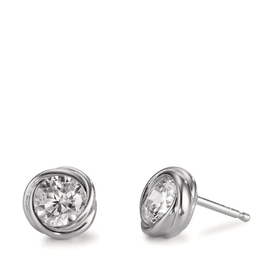 Stud earrings Silver Zirconia Rhodium plated Ø8 mm