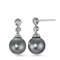 Drop Earrings 18k White Gold Diamond 0.09 ct, 4 Stones, w-si Tahitian pearl Gray, 2 Pearls, 10 mm
