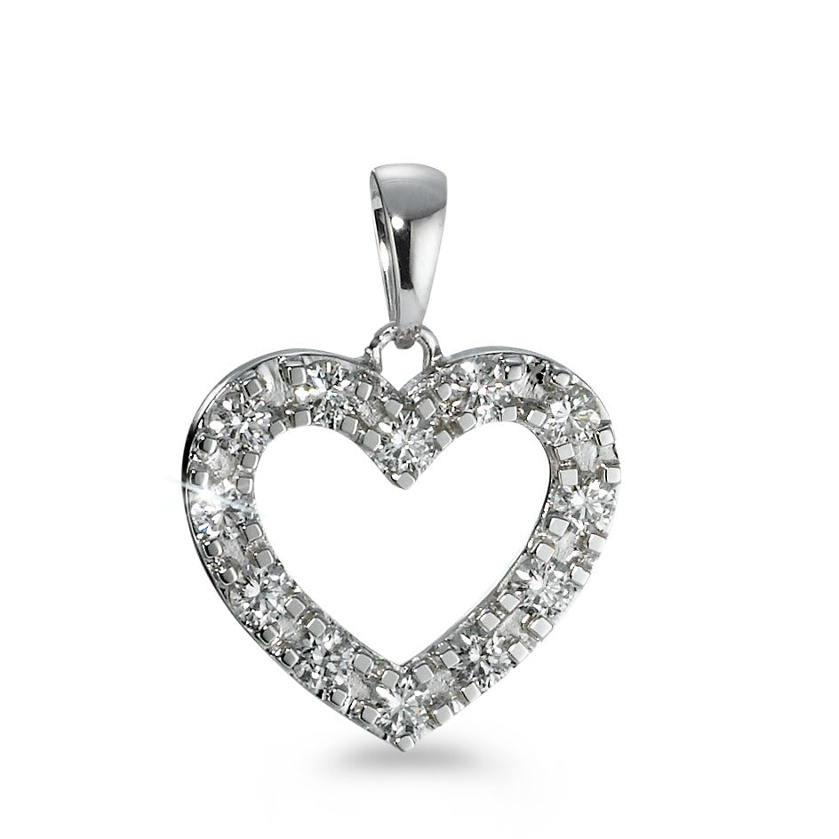 Pendant 18k White Gold Diamond 0.60 ct, 12 Stones, w-si Heart Ø17 mm