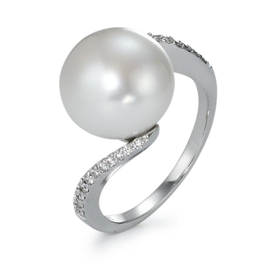 Ring 18k White Gold Diamond 0.16 ct, 22 Stones, w-si Freshwater pearl, 22 Pearls, 11 mm