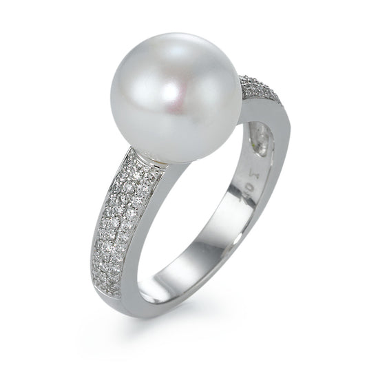 Ring 18k White Gold Diamond 0.32 ct, 66 Stones, w-si Freshwater pearl White, 10 mm