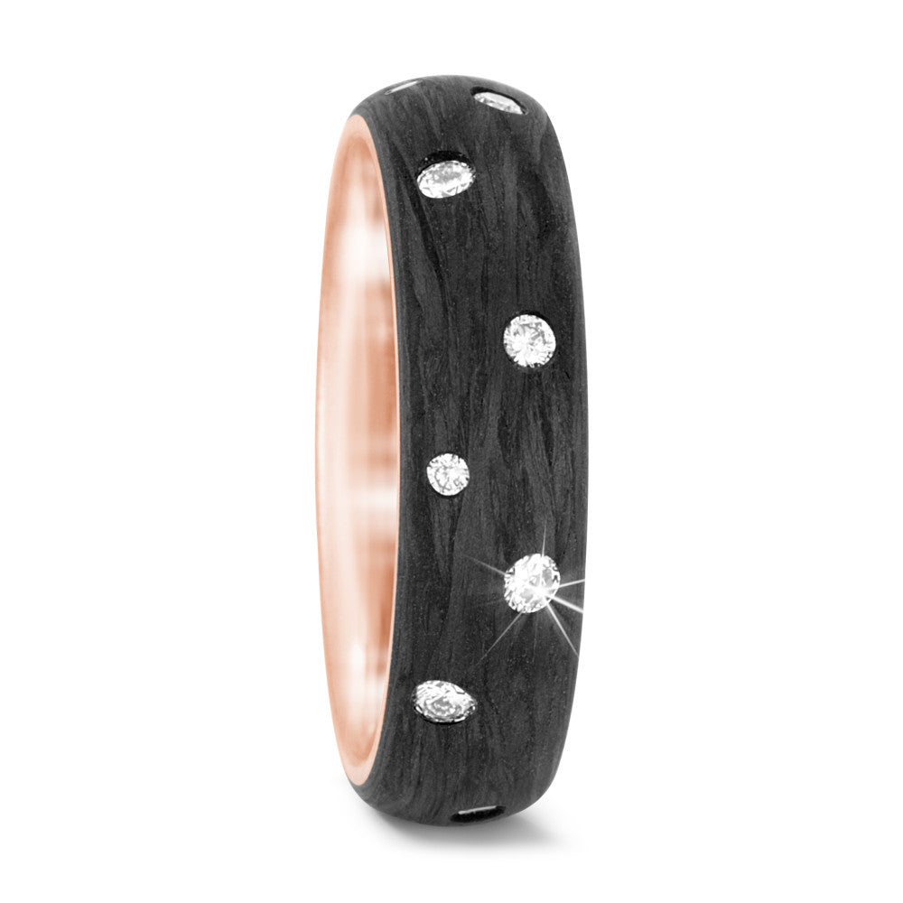 Ring 18k Rose Gold, Carbon Diamond 0.36 ct, 16 Stones, w-si