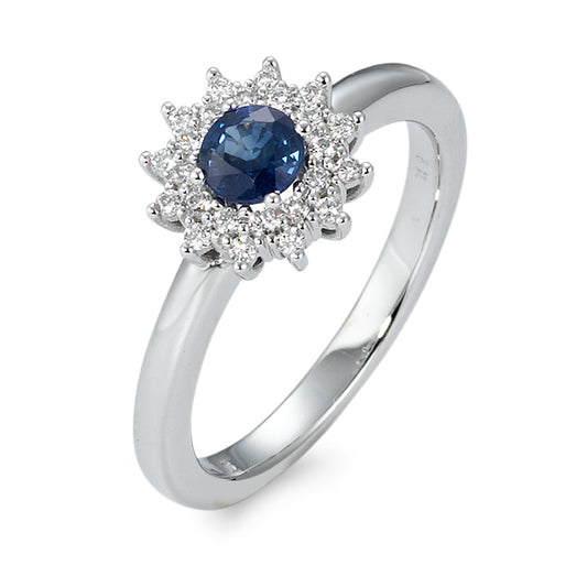 Ring 18k White Gold Sapphire Blue, Diamond White, 0.19 ct, 25 Stones, brilliant, w-si