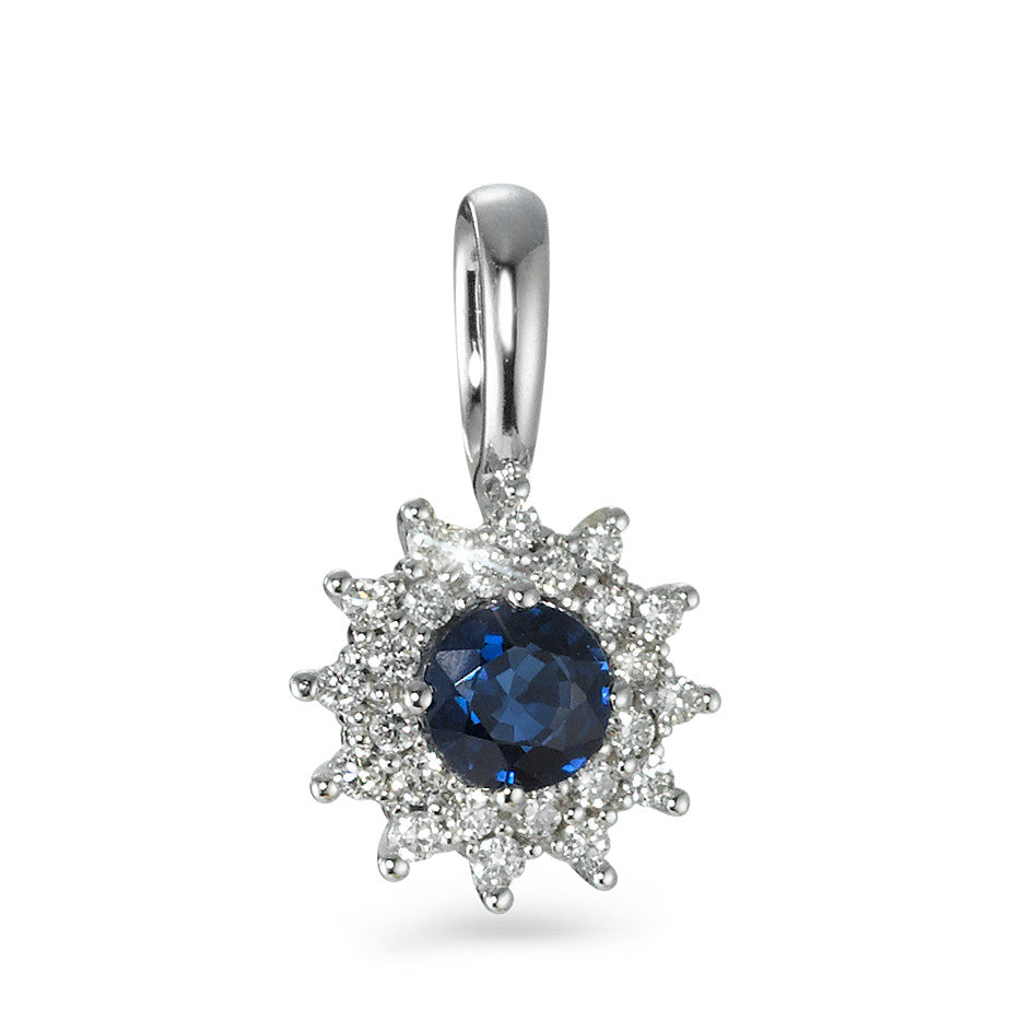 Pendant 18k White Gold Sapphire Blue, Diamond White, 0.18 ct, 25 Stones, brilliant, w-si