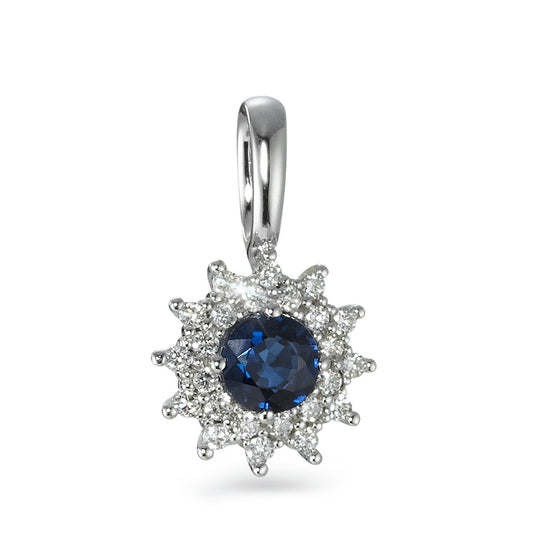 Pendant 18k White Gold Sapphire Blue, Diamond White, 0.18 ct, 25 Stones, brilliant, w-si