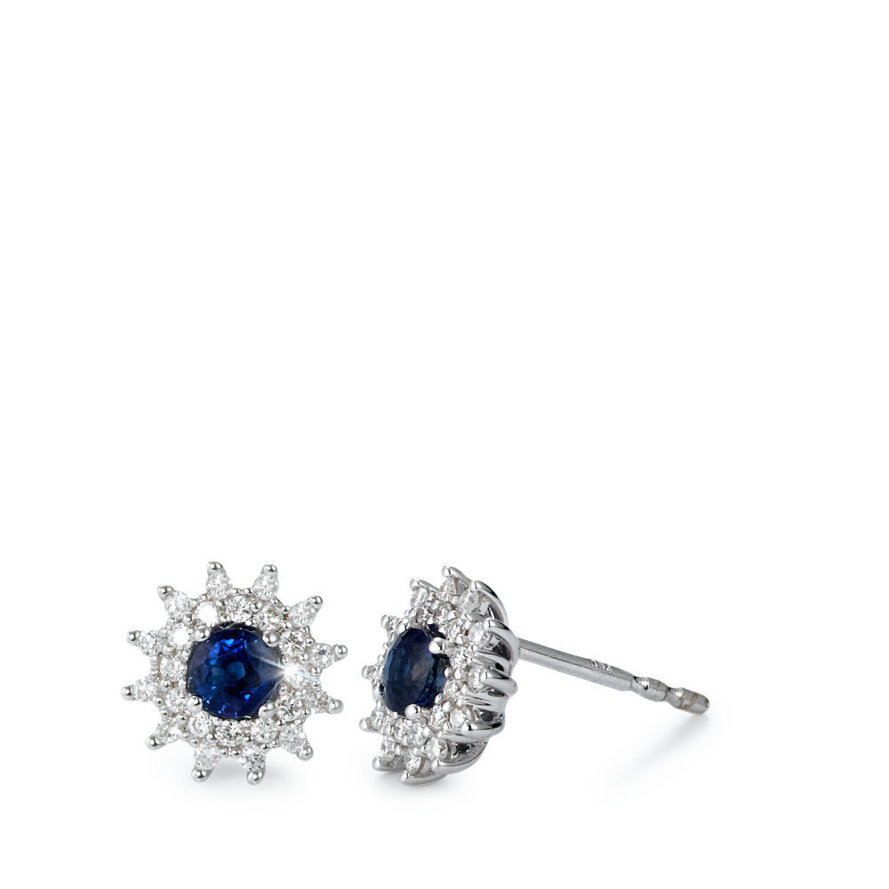 Stud earrings 18k White Gold Sapphire Blue, 2 Stones, Diamond White, 0.24 ct, 50 Stones, brilliant, w-si Ø8 mm