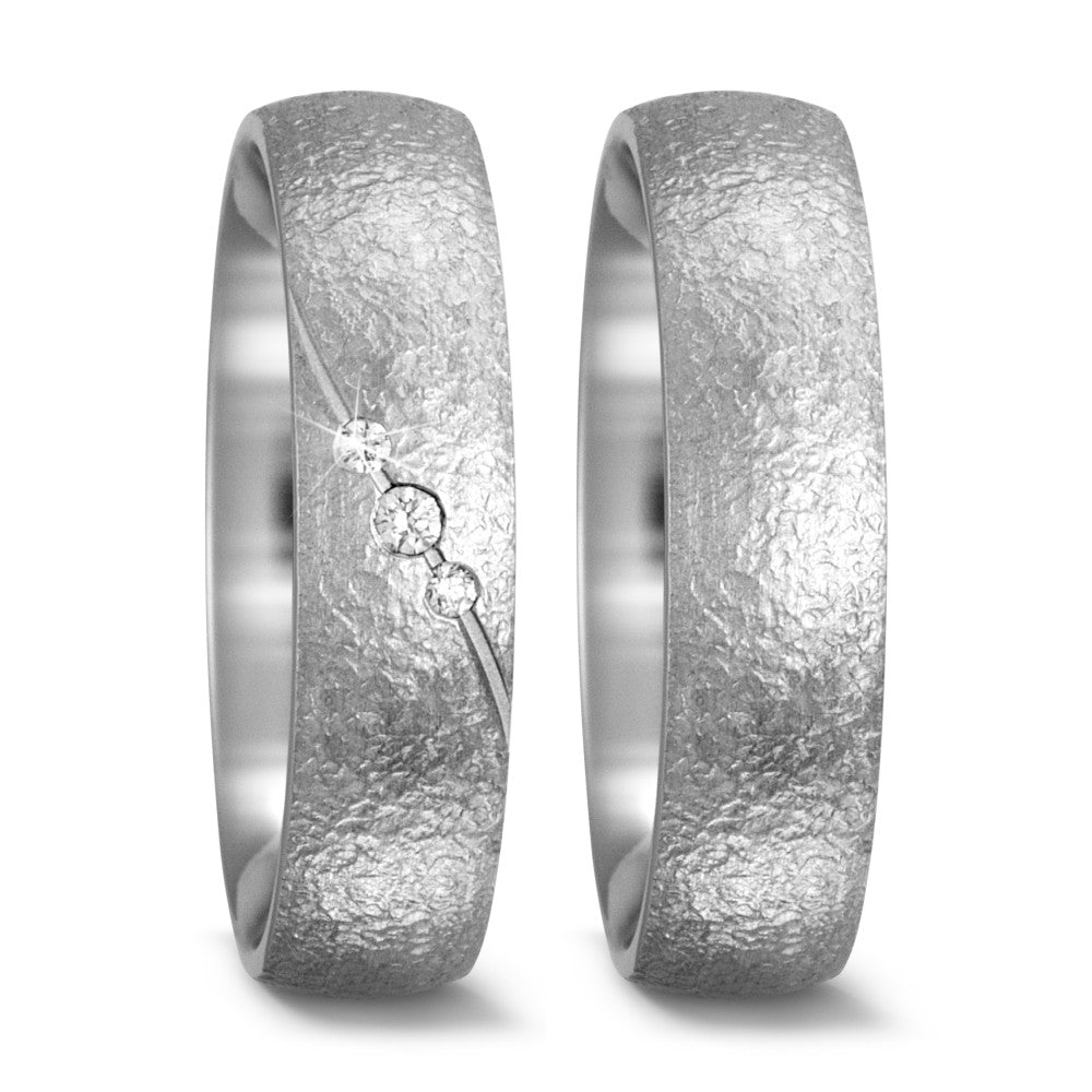 Wedding Ring 18k White Gold Diamond 0.04 ct, 3 Stones, tw-vsi