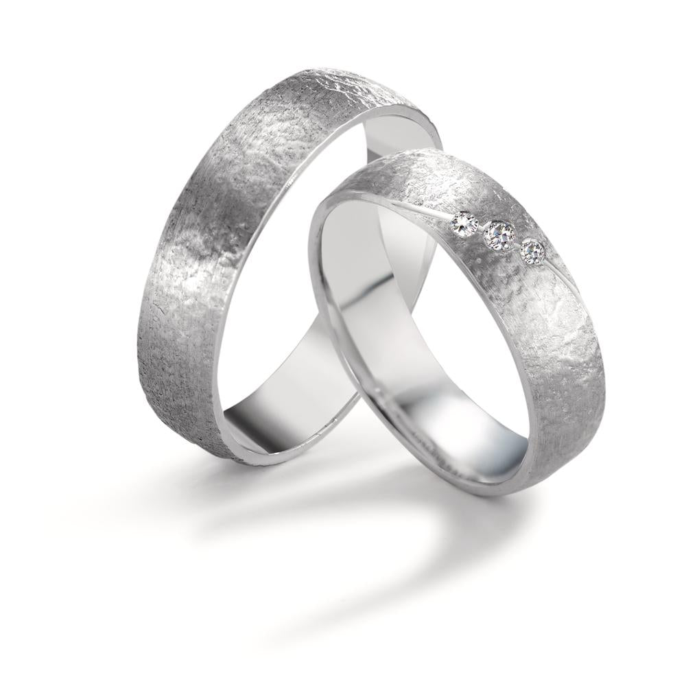 Wedding Ring 18k White Gold Diamond 0.04 ct, 3 Stones, tw-vsi